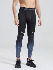 1pc Men's Fashionable Printed Compression Tights, Slimming Base Layer Pants, High Elasticity For Fitness, Running, Training - Grey - View 3