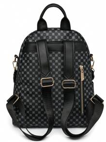 Vintage Classic Print Backpack For Women, Business Casual PU Leather Commuter Computer Backpacks, Single Shoulder Dual-Use Waterproof Outdoor Travel Purse For Daily Use, Large Capacity College Schoolbag For Junior High School Students And College Students