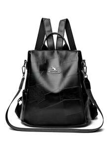 高品质真皮女士双肩包、手提包、经典女式书包、旅行包、单肩包 - 黑色 - 查看 5