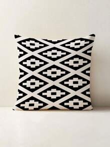 1/2pcs Simple Black & White Geometric Pattern Cushion Cover, Without Insert, Plush Printed Square Pillow Covers, Suitable For Home Decor In Living Room, Bedroom, Sofa, Car, All Seasons