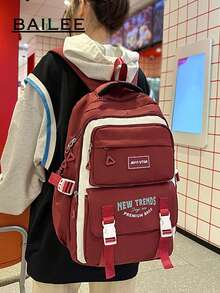 BAILEE Mochila con cremallera de color sólido, de gran capacidad, multicapa, elegante y deportiva, para deportes casuales, salidas diarias e ideal para regalos. - Multicolor - Ver 6