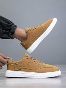 男士运动鞋，时尚休闲系带滑板鞋，个性化街头风格 - 棕色 - 查看 4