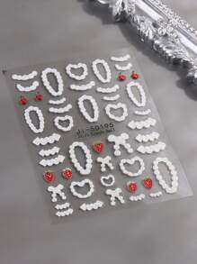 2pcs 5D Embossed Cake Cream Nails Art Stickers French Lace Skirt Edge Cute Cream Stripes Strawberry Cherry Bow Nail Decals Kawaii Heart Cream Nail Art Decoration Self-Adhesive Stickers DIY Nail Supplies