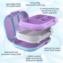 Lonchera a prueba de fugas Chill Kids - Caja Bento de 4 compartimentos con paquete de hielo incorporado, capacidad de 3.3 tazas, libre de PFAS y BPA, apta para microondas y lavavajillas, tamaño para edades de 3 a años (Verde/Azul Marino) - Edición Confeti - Orquídea Vívida - Ver 5