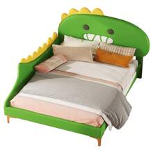 Sairedel Letto per bambini 140*200cm, a forma di dinosauro dei cartoni animati, letto piatto, materiale PU, verde