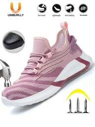 UMBURLLY Chaussures de sécurité pour femmes, avec embout en acier, anti-écrasement, anti-perforation, à la mode, légères, adaptées aux travaux d'été