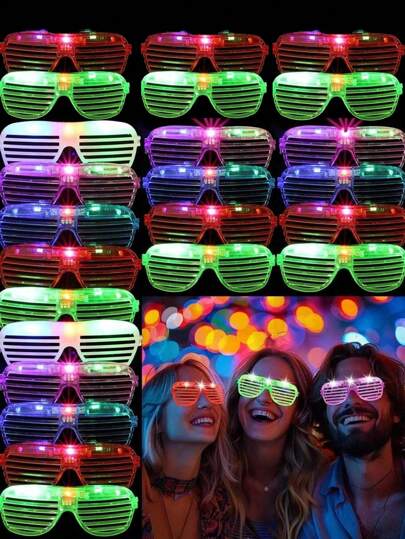 24pcs LED Light-Emitting Glasses, Neon Color, Light-Blocking Lenses, Toy Glasses, Birthday Gift, Eyewear Light Shield, Glowing LED Glasses In The Dark, Various Glasses, Christmas, Halloween, Jubilee Island Festival, Birthday, Neon Color, Jubilee Island Festival Party Gift, Glowing Party Supplies