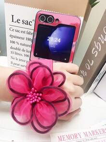 可爱清新全屏郁金香手机壳带花腕带适用于三星 Galaxy Z Fold 5 6 Z Fold6 ZFold 5 Zflold4 Zfold3 后盖，手机壳适用于三星 ZFlip5 Zflip6 保护套防水防震防摔防刮 - 玫紅色 - 查看 9