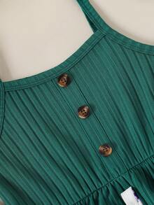 3pcs/Set Young Girls Fashionable Floral Print Solid Color Button Decor Slip Dress - Green - View 9