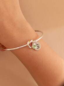 Personalised Birthstone Charms Bracelet, Friendship Knot Bracelet, Engraved Name Letter Bracelet,Silvery,Gold Color Bracelet For Her,Best Friend Gift,Stainless Steel Jewelry,Gold Bangle Bracelet, Bridesmaid Gift, Birthday Gift For Mum Sister Friend