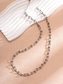 1pc U-Shaped Necklace, Minimalist Necklace For Women, Jewelry Accessory, Versatile Design - Silver - View 2