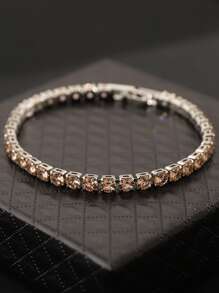 1pc Round Cubic Zirconia Bracelet, Fashionable Minimalist Unisex Daily Wear