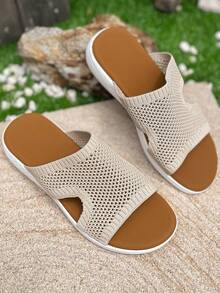 Sandal Selop Kasual Olahraga Wanita Ukuran Plus Sederhana dan Personalisasi, Sandal Pantai Platform Retro Ringan dan Nyaman (Ukuran Lebih Kecil dari Biasanya) - Krem - View 6