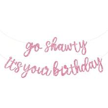 BEISHIDA Black Go Shawty It's Your Birthday Banner -11.4Feet, NO DIY - Hip Hop Theme Glitter Happy Birthday Banner - Pre-Strung - Black Rap Theme Happy Birthday Sign For Man Women Birthday Party Supply - 粉色 - 查看 1