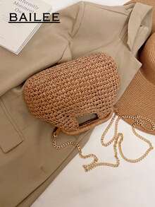 BAILEE 1 Pc Fashionable Handheld Woven Bag Spring/Summer New Style Simple Vacation Travel Beach Paper Woven Crossbody Popular Shoulder Bag For Vacation Travel&Fashionable Clothing Matching&Going Shopping With Friends