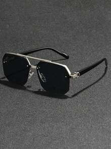 1 件男士时尚横梁飞行员时尚眼镜，新款时尚半框驾驶骑行眼镜 - 彩色 - 查看 13