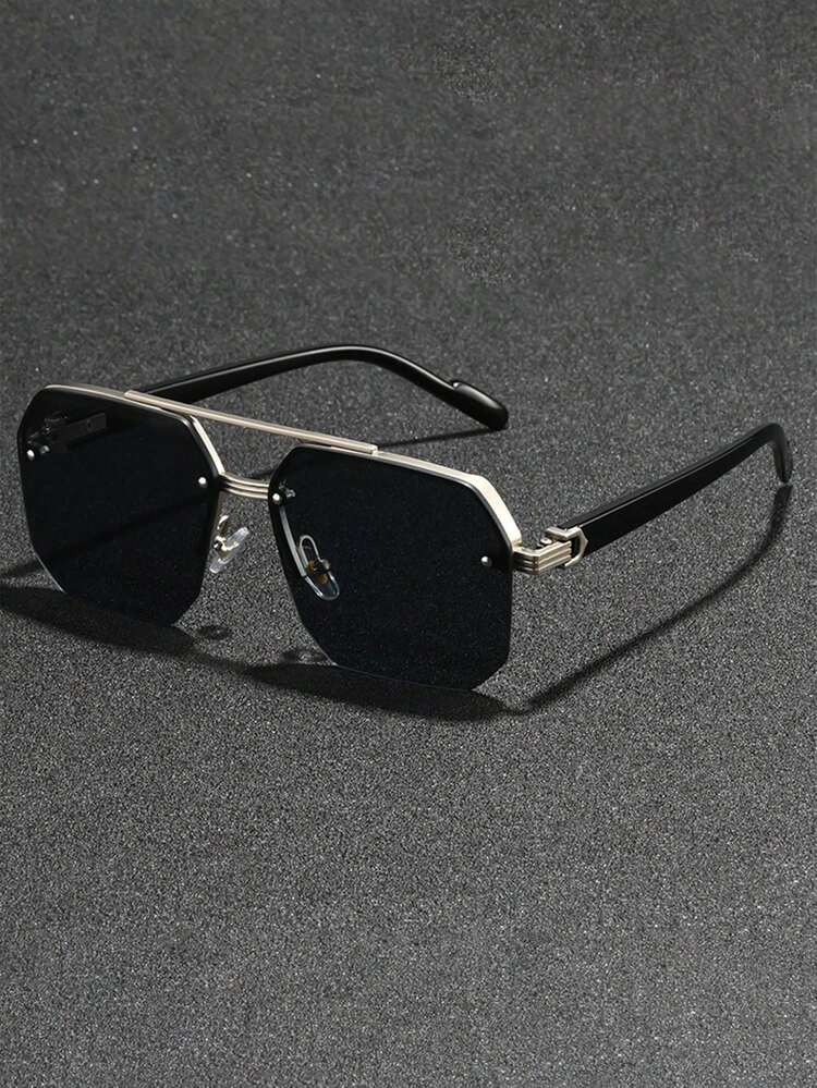 1 pieza Gafas de piloto con barra transversal de moda para hombre, nuevo marco semi-aro con estilo para conducción y equitación - Multicolor - Añade 13