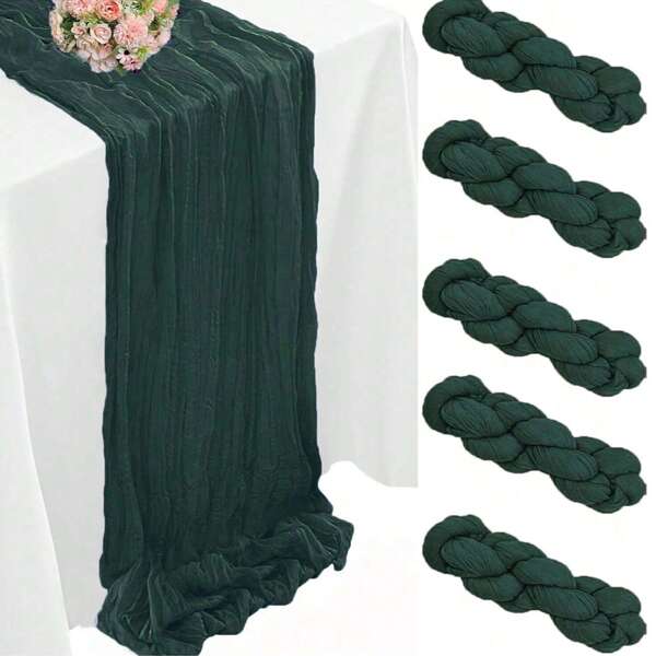 1/5Pcs 90*180Cm Bohemian Style Green Gauze Long Tablecloth, Translucent Cheesecloth Romantic Tablecloth, Suitable For Wedding Reception Bride Holiday Birthday Valentine's Day Party Dining Table Restaurant Dressing Table Decoration, Home Decoration, Scene Decoration