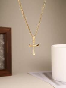Luxuriöser minimalistischer Edelstahl Kreuz-Anhänger Halskette - verstellbare Kastenkette, hochglanzgoldfarben beschichtet, Unisex Lässig Kleidung und Weihnachtsgeschenk Schmuck, elegantes Accessoire, hochwertige Verarbeitung