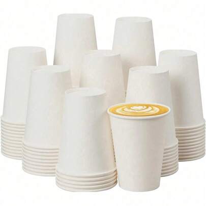 100个白色加厚纸杯，一次性奶茶咖啡杯带盖，彩色一次性牛皮纸杯，双层保温一次性咖啡/奶茶纸杯，适用于节日、派对、圣诞派对