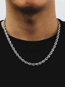 2pcs/Set Gold-Color Stainless Steel 18K Plated Twisted Chain Bracelet And Necklace Combination For Men, Simple Style For Sports And Fashion Accessory