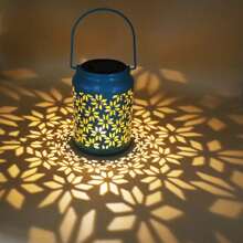 1pc Solar-Powered Outdoor Table Lamp Vintage Iron Lantern Multi-Colored Decorative Atmosphere Lantern For Camping/Yard/Lawn Decoration, Simple Garden Landscape Hollow Pattern Hanging Lamp, Green Energy With No Electricity Bill All Year Round, Automatic Light Control Switch, Energy Saving And -Friendly Outdoor Lighting Fixture Fall Decor House Decor Outdoor Decor