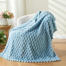 Super Soft King Blanket Pink Premium Silky Flannel Fleece 3D Ribbed Jacquard Lightweight Bed Blanket All Season Use (Pink Ribbed, King(90"X110")) - 藍色 - 查看 1