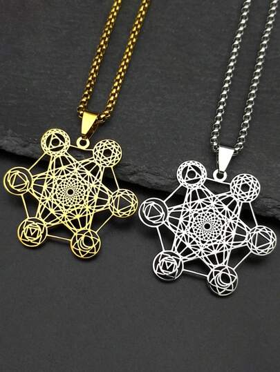 Collar con colgante de acero inoxidable de 7 chakras, estilo yoga, hinduismo y budismo, con símbolo sagrado de geometría hueca del sello del ángel Metatrón