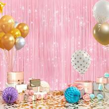 2Pack Silver Metallic Tinsel Foil Fringe Curtains, Door Streamer Photo Booth Backdrop Birthday Wedding, Graduation Engagement Bridal Shower Bachelorette Party Decorations Dancing Ball Party - 2包馬卡龍粉紅色彩帶 - 查看 8
