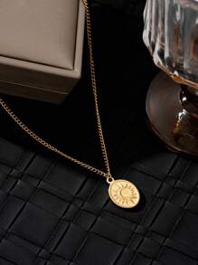 1pc Stainless Steel Sun Pendant Necklace, Unisex Daily/Party Jewelry
