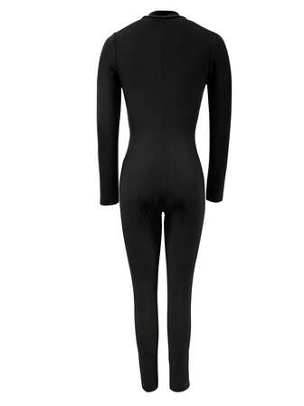 Ny casual sportig mångsidig dragkedja med rund hals, höstkläder för kvinnor, jumpsuits för kvinnor