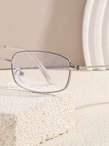 1pc Small Square Frame Glasses Frame For Women With Small Faces, Narrow Gold-Rimmed Gold-Rimmed Ultra-Light White Copper Rectangular Glasses Clear Glasses Accessories - Silver - View 3