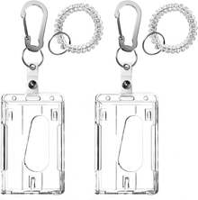 Wrist Card Holder Cruise Lanyard,Wrist Coil ID Badge Holder With Multitool Aluminum Carabiner Clip,Stretchable Spiral Wristband Key Ring,For Lanyard Outdoor Camping Cruise Ship (Clear Vertical,PC) - Clear - View 1