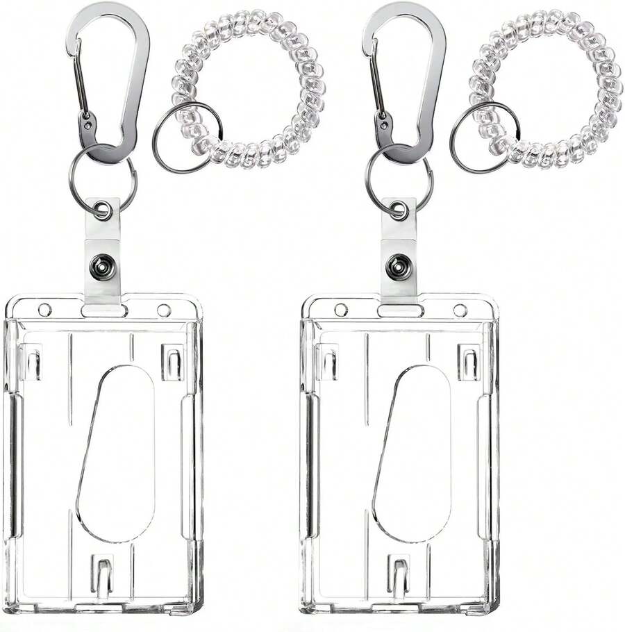 Wrist Card Holder Cruise Lanyard,Wrist Coil ID Badge Holder With Multitool Aluminum Carabiner Clip,Stretchable Spiral Wristband Key Ring,For Lanyard Outdoor Camping Cruise Ship (Clear Vertical,PC) - Clear - View 1