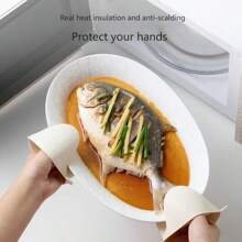 2PCS Kitchen Oven Mitts Silicone Heat Insulation Gloves Clip Thicken Baking Silicone Oven Mitts Anti-Slip Grips Bowl Pot Clips