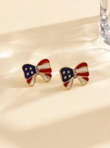 1 Pair Of American Independence Day Bow Stud Earrings Fashion European And American Style Love Earrings Personalized Party Earrings