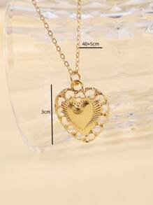 European & American Style Openwork Metal Heart Pendant Necklace, Delicate Luxe Heart Charm, Gift Jewelry For Valentine's Day