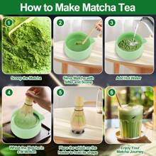 4-Piece Matcha Tea Set – Japanese Matcha Kit With Ceramic Bowl, Bamboo Whisk & Holder, Scoop & Rest, Sifter, And Tea Towel – Gift For Matcha Lovers ( Green)