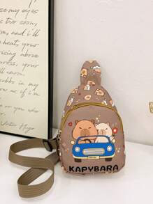 Children's Cute Cartoon Capybara Pattern Print Chest Bag, Lightweight Sport Casual Waist Pack & Sling Bag, Outdoor Travel Vacation Fanny Pack With Adjustable Shoulder Strap, Daily Commuter Mobile Phone Coin Crossbody Bags