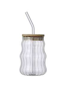 1 pieza Taza de vidrio única de 550ml con ondas y acanalada (sin pajita), juego de taza de café y té estética, vaso de verano para café frío, jugo, matcha, vaso de agua para infusiones de frutas, estilo de vaso moderno, versátil para bebidas calientes/frías, viajes, vajilla de cocina, taza de fiesta para amantes del café, estilo barista, regalo pensado para mujeres, taza de decoración del hogar minimalista