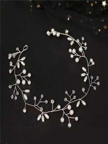 1 pièce Serre-tête vintage fait main en métal avec fleur de perle, accessoire de cheveux élégant pour robe de mariée, cercle de cheveux, accessoires de cheveux, chaîne de tête, bijoux de tête, mariage