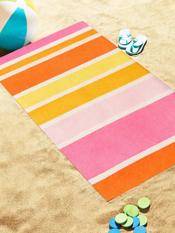 4 Pcs Ultra Soft Quick Dry Microfiber Beach Towels | Vibrant Blue & Orange Striped, Sand-Free, Lightweight Polyester, Machine Washable - Perfect For Travel & Relaxation, Must-Have For Vacation
