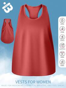 Red Women Athletic Tank Top Lightweight Breathable Fabric With Clean Design Style Suitable For Gym Training Outdoor Running Hiking And Casual Sporty Looks - Red - View 4