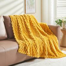 Super Soft King Blanket Pink Premium Silky Flannel Fleece 3D Ribbed Jacquard Lightweight Bed Blanket All Season Use (Pink Ribbed, King(90"X110")) - 芥末黃 - 查看 8