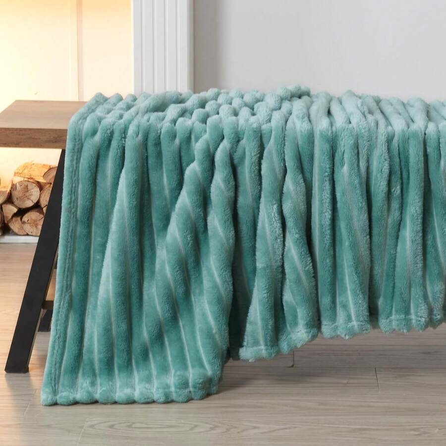 Super Soft King Blanket Pink Premium Silky Flannel Fleece 3D Ribbed Jacquard Lightweight Bed Blanket All Season Use (Pink Ribbed, King(90"X110")) - Mint Green Ribbed - 查看 1