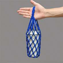 1 Handwoven Reusable Cylindrical Mesh Bag - Multicolorful Beverage And Coffee Cup Holder, Suitable For Beach, Picnic, Travel - Decorative Gift For Friends, Family, And Classmates, Picnic Essential, Artistic Craftsmanship, Reusable Produce Bag - Xanh đậm - Xem 3