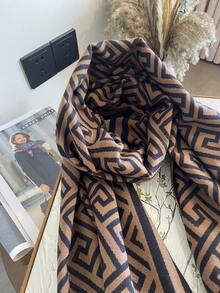 1pc Women Geometric Jacquard Pattern Faux Cashmere Warm Scarf, Versatile Fashionable Shawl Wrap For Autumn/Winter - Multicolor - View 2