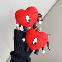 1 Pc Stylish Red 3D Heart Design Soft Shock-Proof Headphone Case + Carabiner Bluetooth Earphone Case Compatible With Apple 1/2/3/Pro/Pro 2nd Gen, Creative Design Compatible With Apple 4th Gen - Red Love Heart - View 1