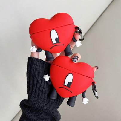 1 pieza Funda de auriculares a prueba de golpes con diseño de corazón 3D rojo estiloso + Funda para auriculares Bluetooth compatible con Apple 1/2Pro/Pro 2a generación, diseño creativo compatible para Apple 4a. generación