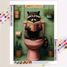 20-20pcs Frameless Diamond Painting 5D DIY Kit, Whimsical Teddy Bear Reading Newspaper On Toilet - Vibrant Tropical Bathroom Decor, Ideal For Living Room, Office Or Corridor